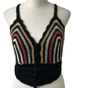 POL Crochet Bralette Crop Top M Boho Festival Rainbow Knit Retro Artsy Indie